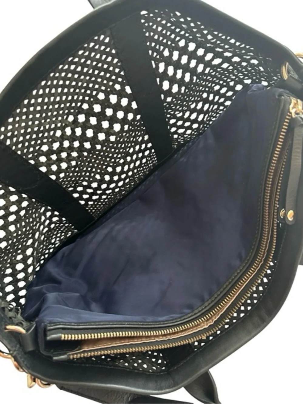 Cole Haan Black Woven Leather Tote with Shoulder Strap